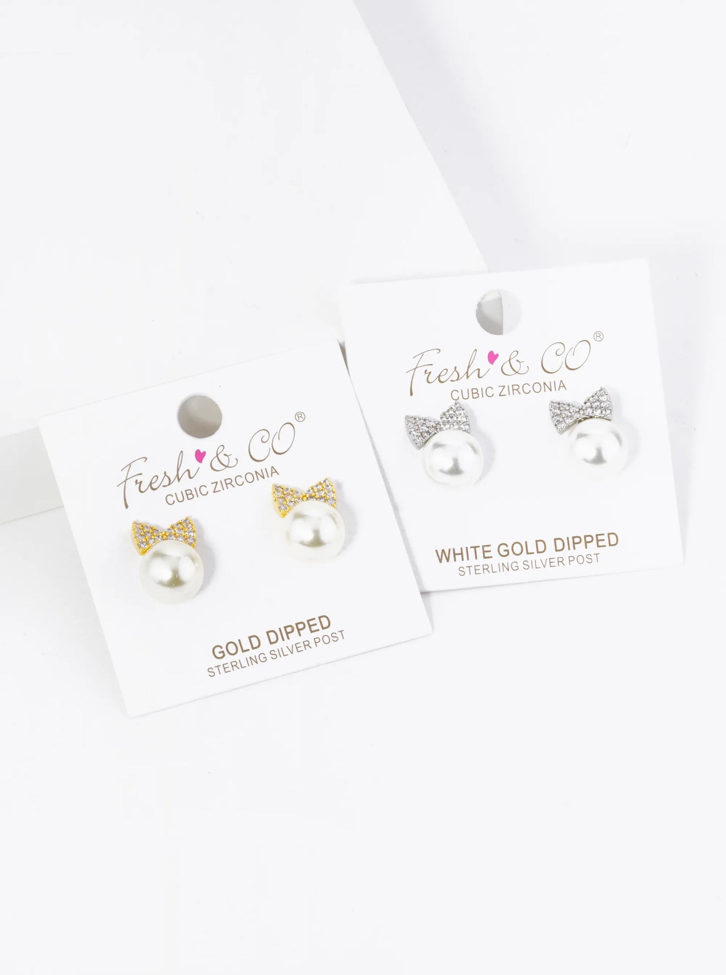 18K Gold Dipped Pave Set Cubic Zirconia Ribbon Bow With 10mm Pearl Stud Earrings