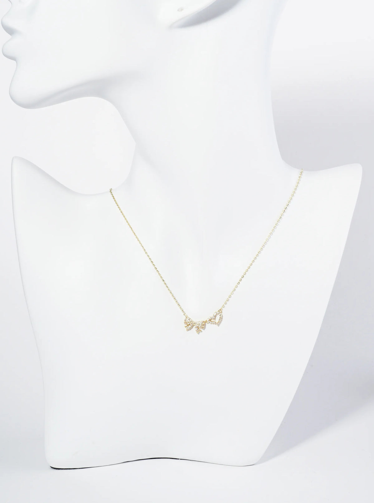 18K Gold Dipped Pave Set Cubic Zirconia Ribbon Heart Pendant Necklace