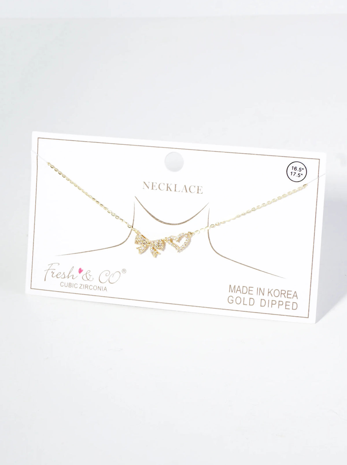 18K Gold Dipped Pave Set Cubic Zirconia Ribbon Heart Pendant Necklace