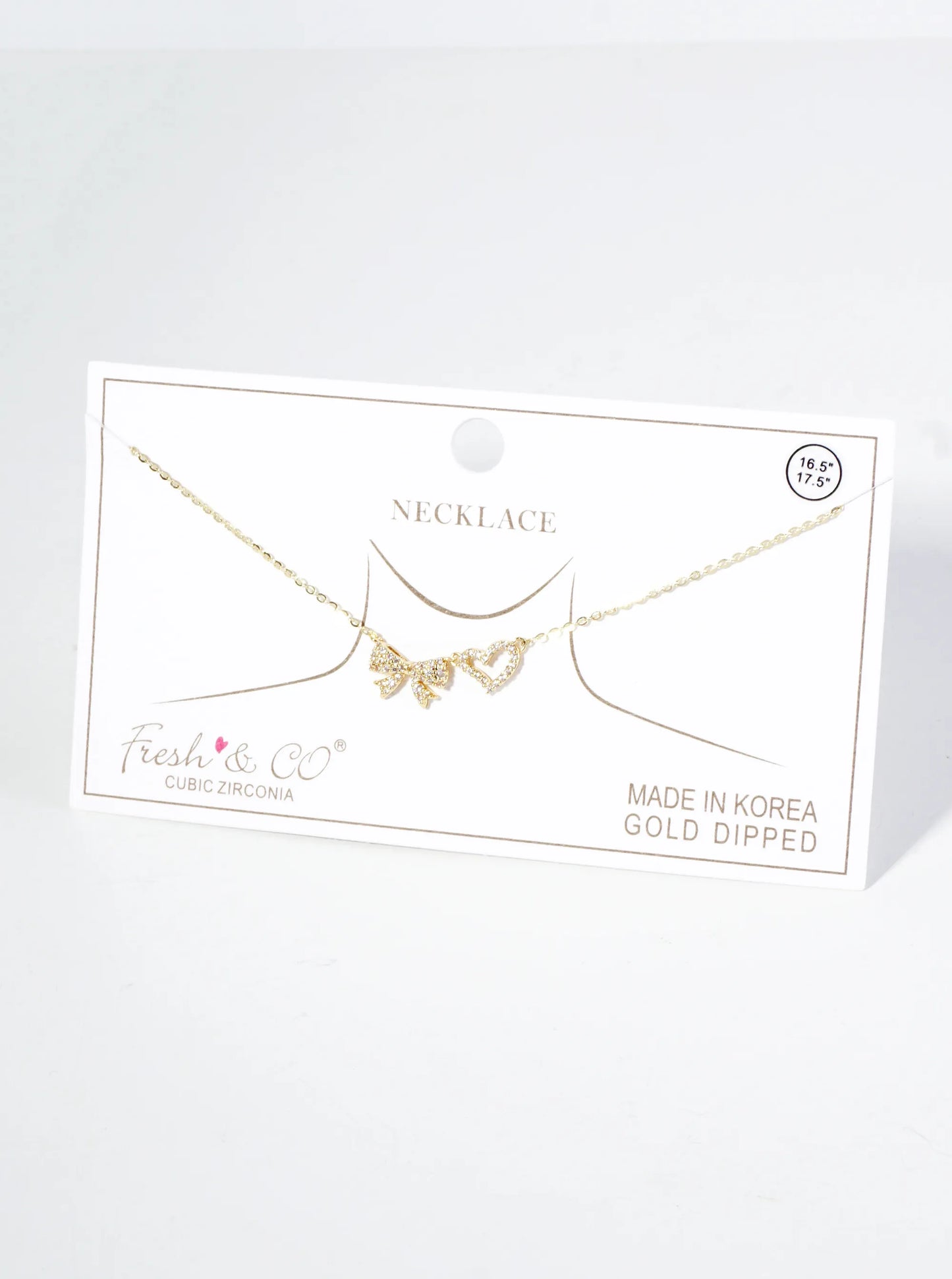 18K Gold Dipped Pave Set Cubic Zirconia Ribbon Heart Pendant Necklace