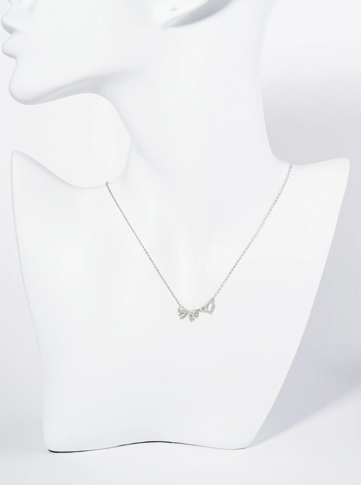 18K Gold Dipped Pave Set Cubic Zirconia Ribbon Heart Pendant Necklace