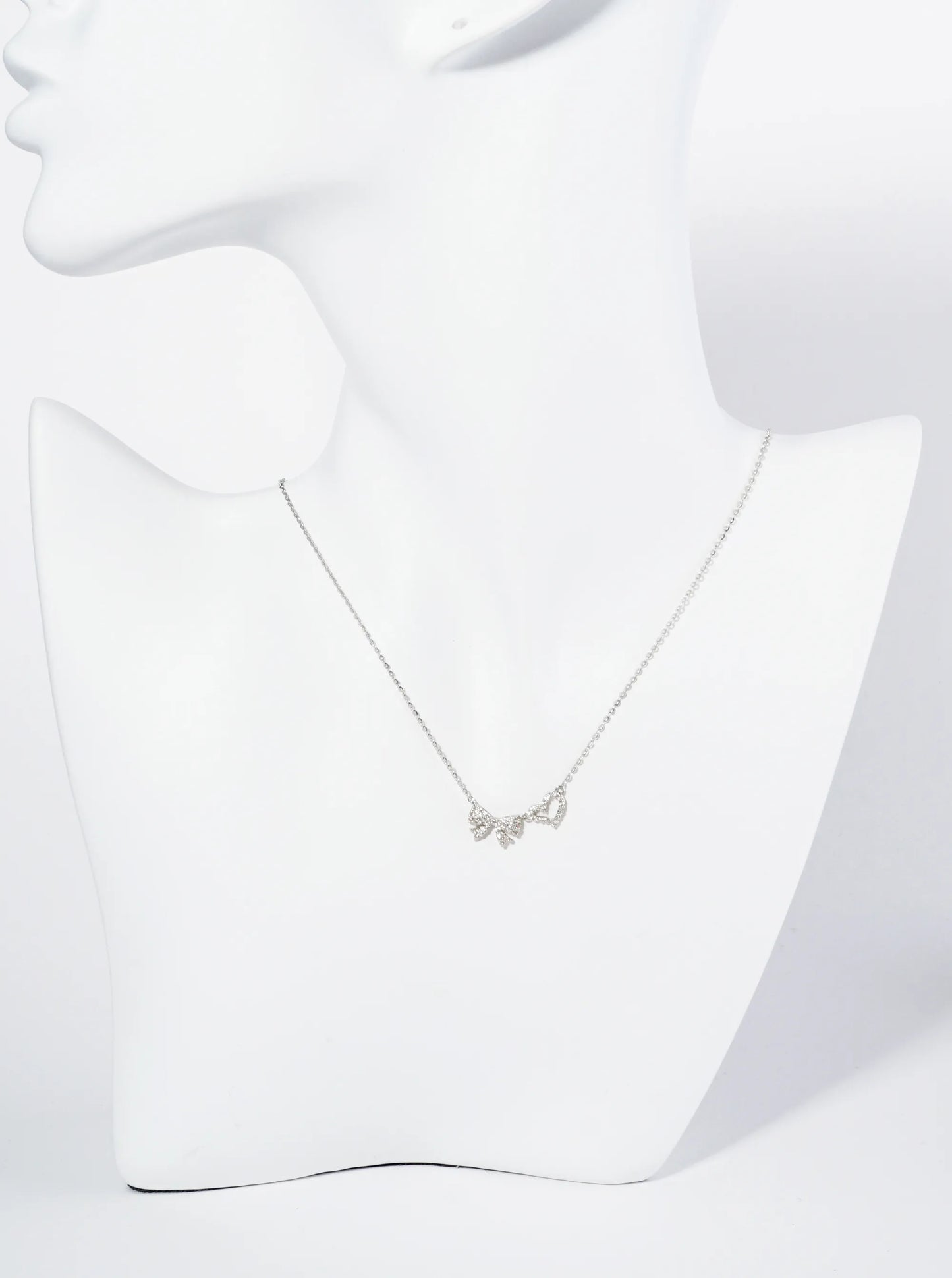 18K Gold Dipped Pave Set Cubic Zirconia Ribbon Heart Pendant Necklace