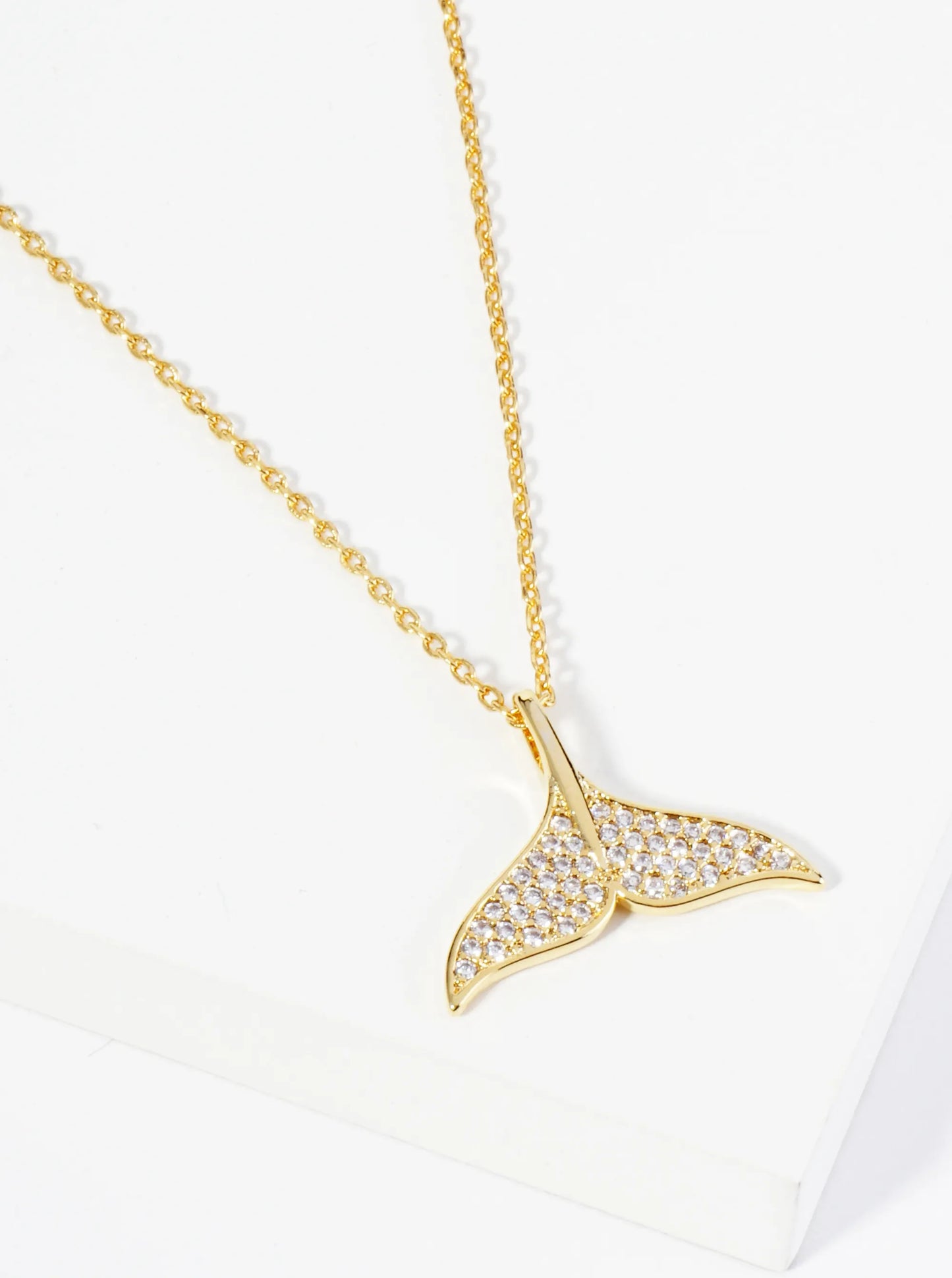 18K-Gold-Dipped Pave-Set Cubic-Zirconia Whale Tail Pendant Necklace