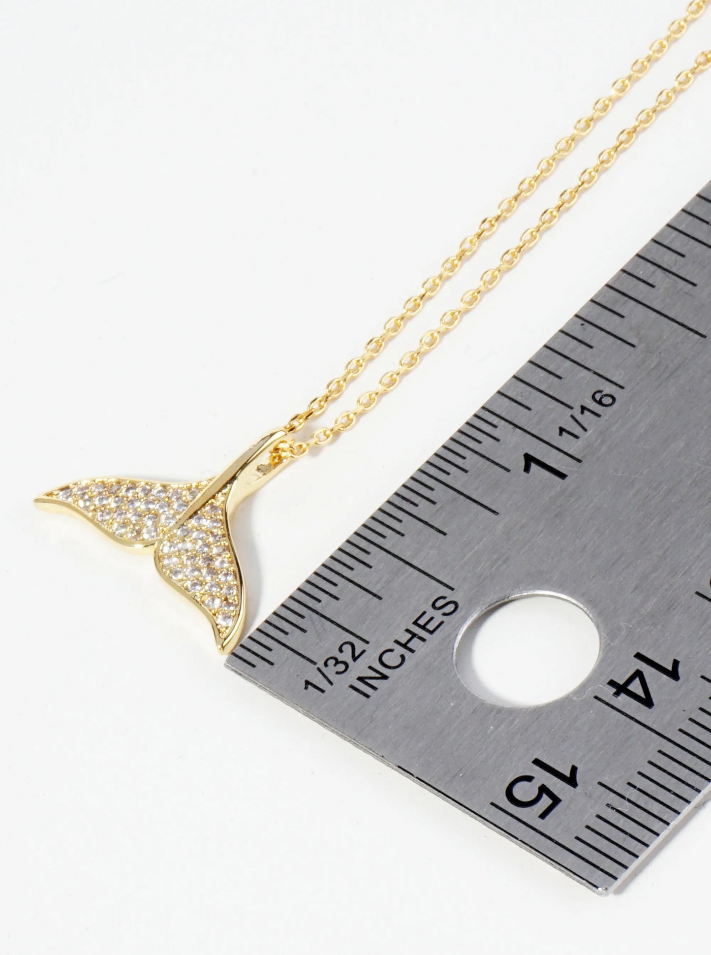 18K-Gold-Dipped Pave-Set Cubic-Zirconia Whale Tail Pendant Necklace
