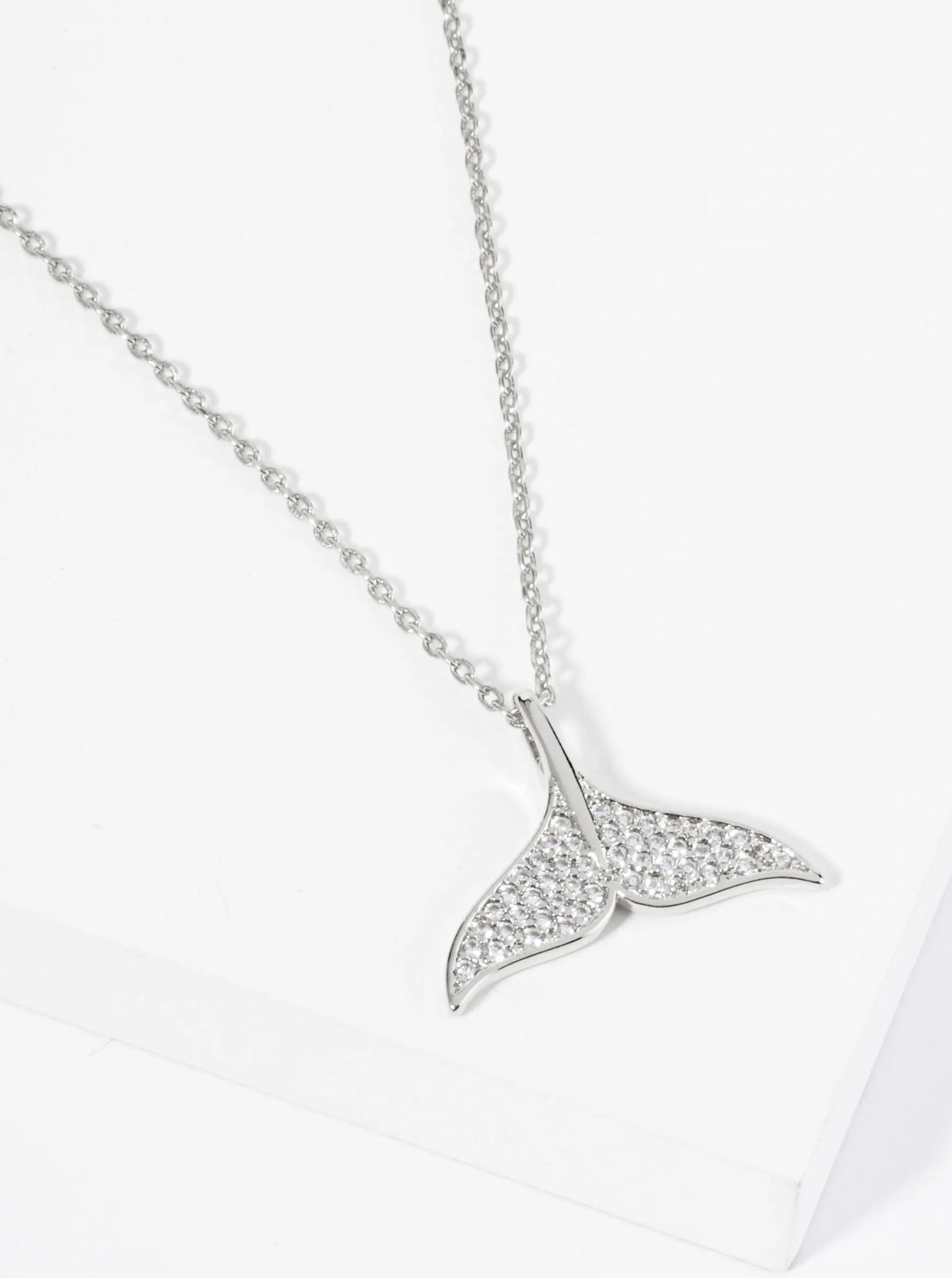 18K-Gold-Dipped Pave-Set Cubic-Zirconia Whale Tail Pendant Necklace