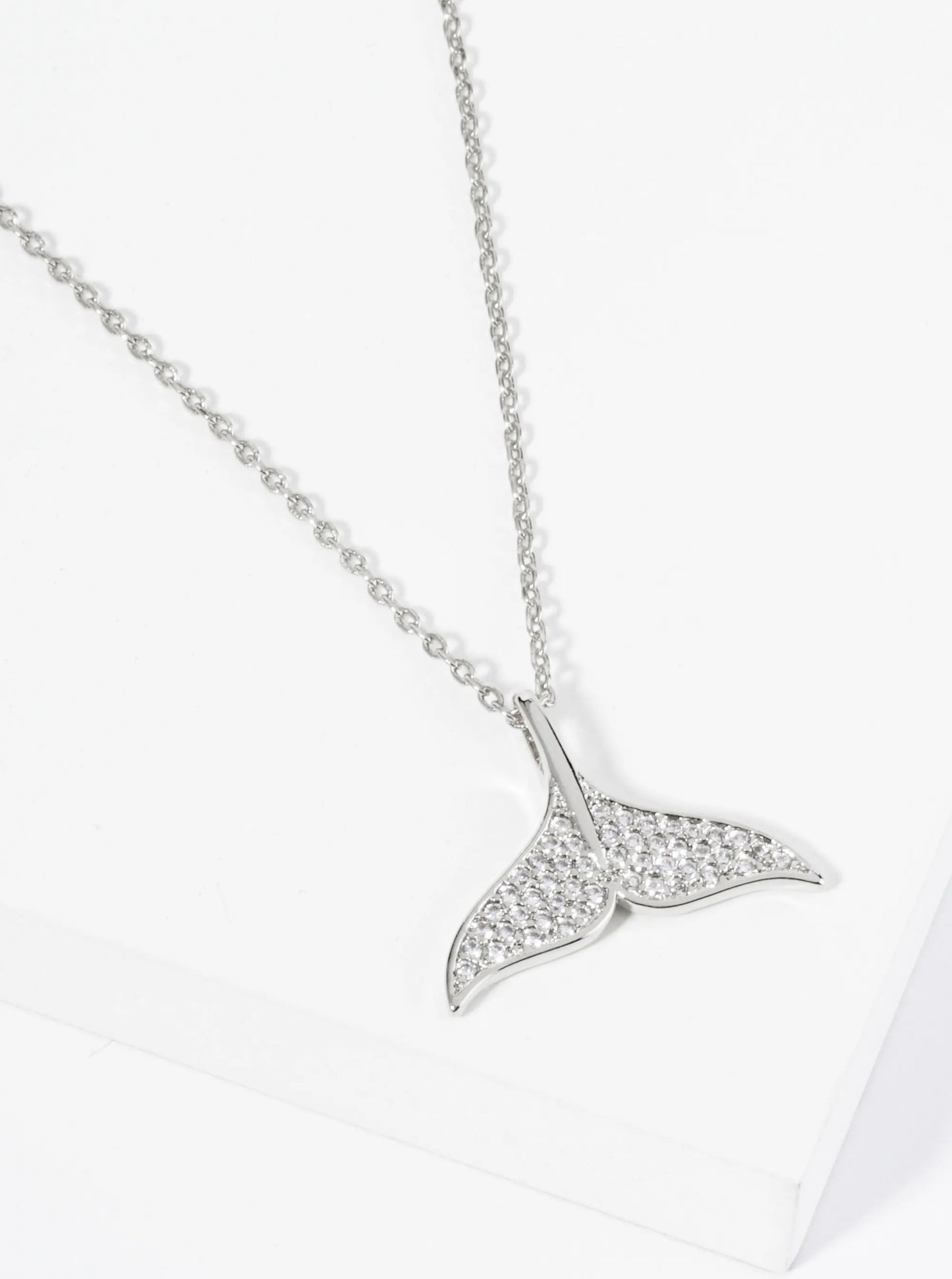 18K-Gold-Dipped Pave-Set Cubic-Zirconia Whale Tail Pendant Necklace