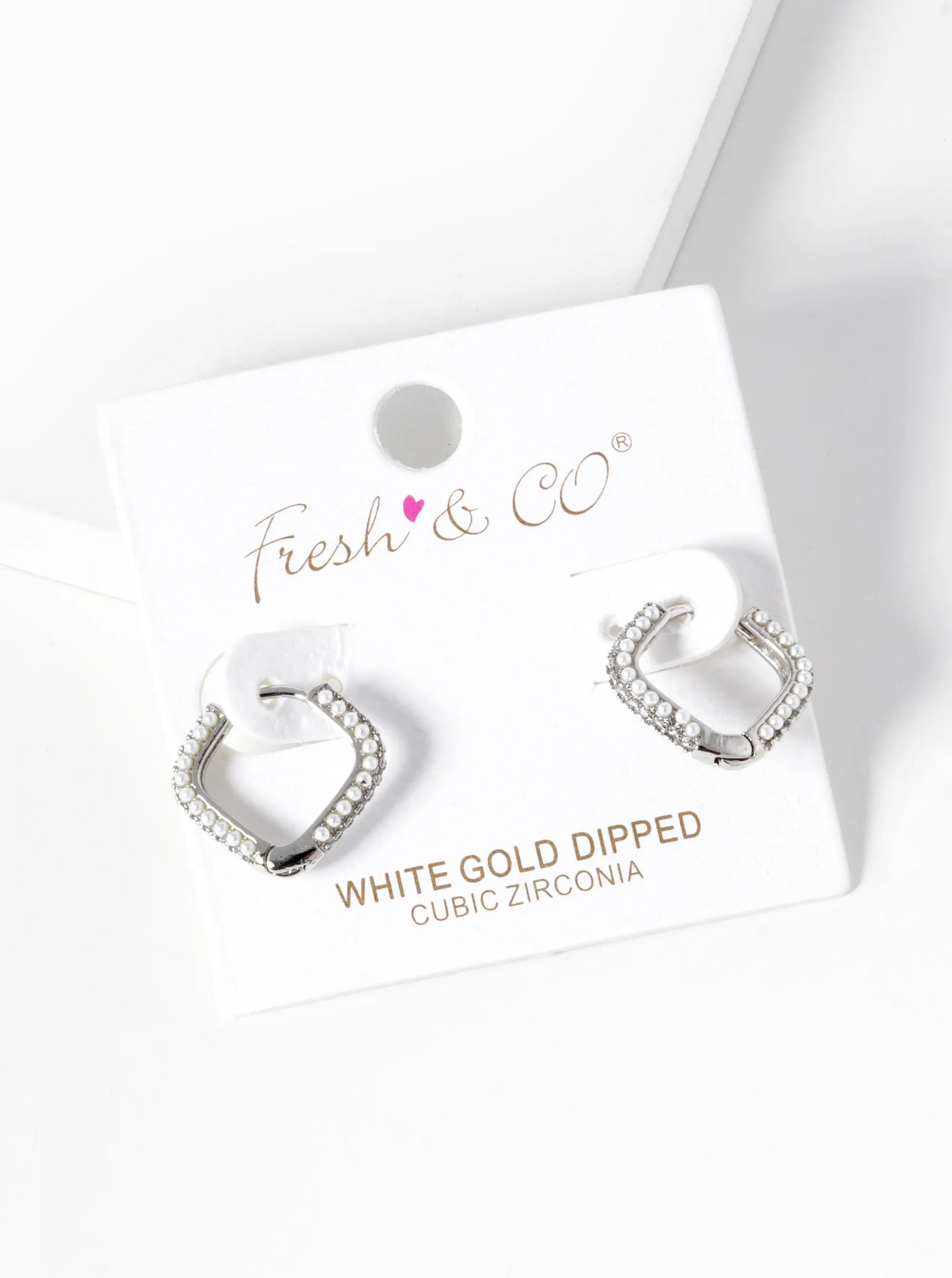 18K-Gold-Dipped Pearl And CZ Pave Rhombus Shape 15mm Hoop Earrings