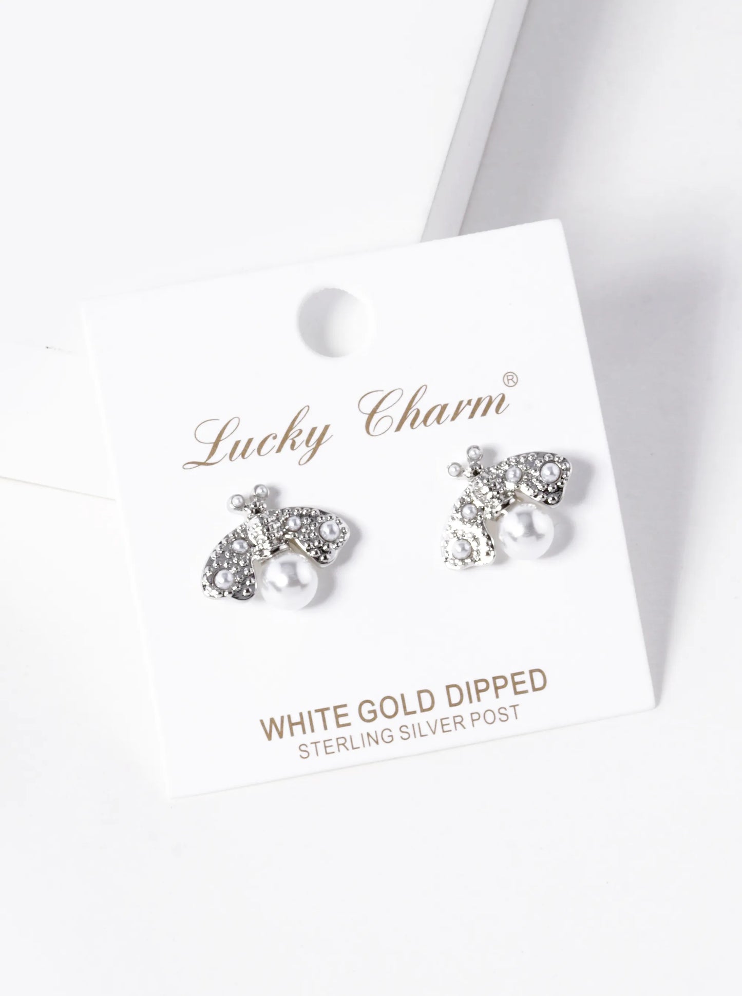 18K-Gold-Dipped Pearl Beaded 14mm Brass Bumblebee Stud Earrings