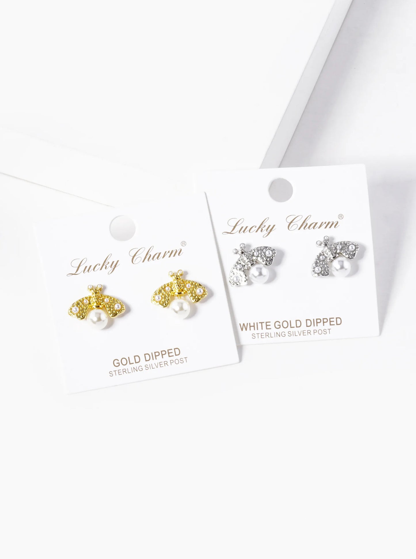 18K-Gold-Dipped Pearl Beaded 14mm Brass Bumblebee Stud Earrings