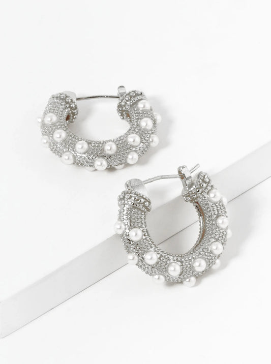 18K Gold Dipped Pearl Beaded Latch Back Hoop Earrings