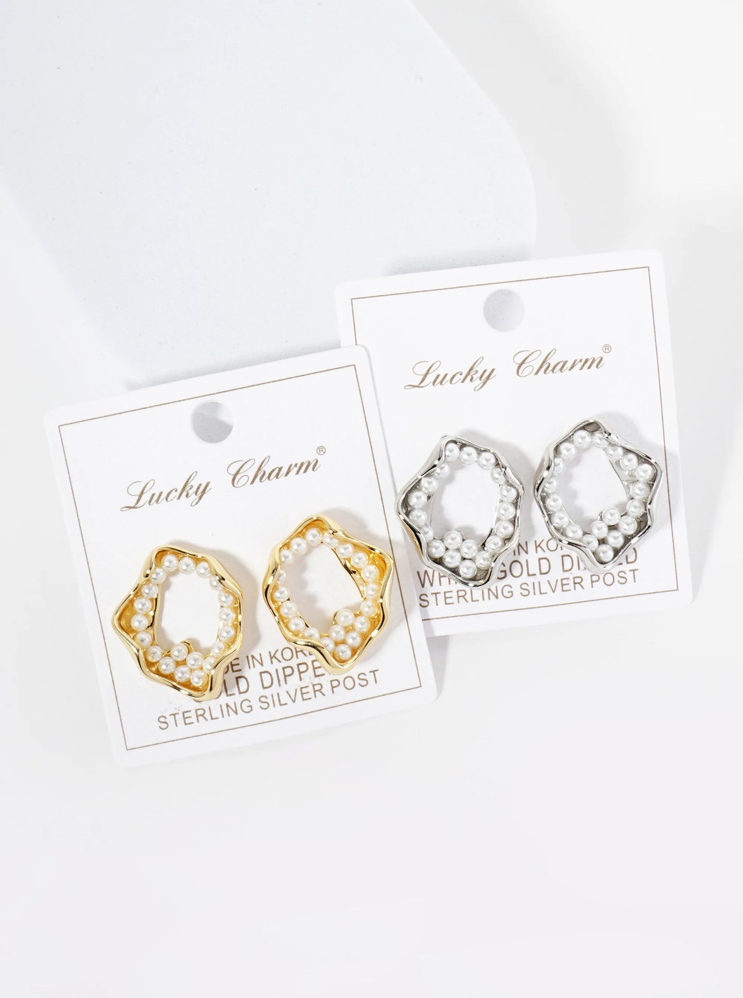 18K Gold Dipped Pearl Beaded Organic Circle Post Earrings