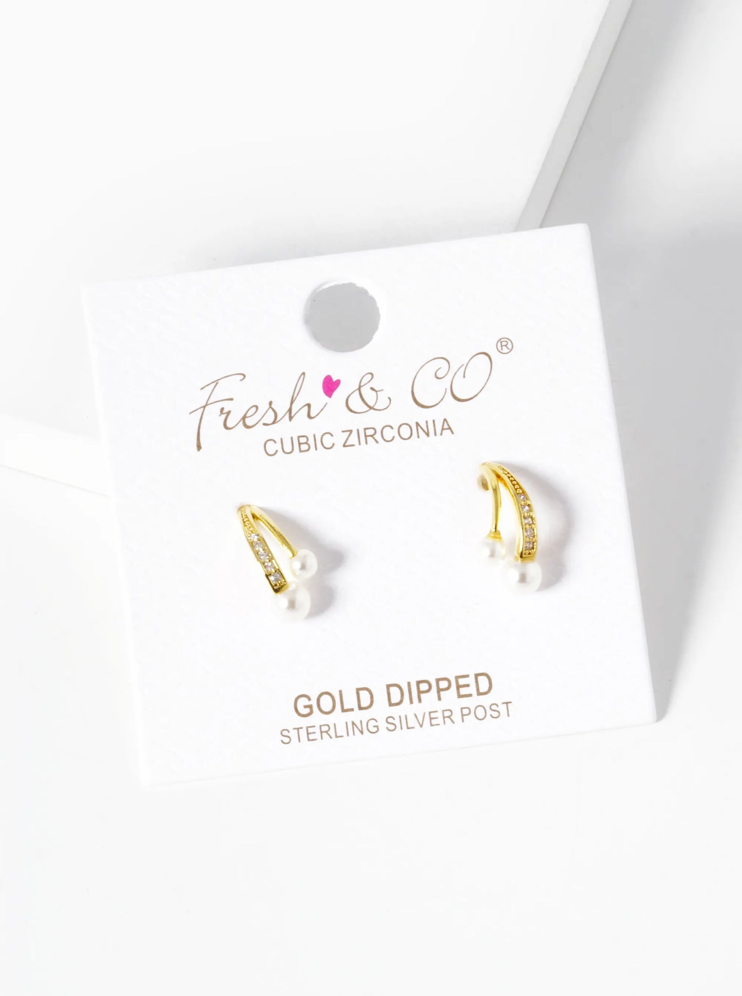 18K-Gold-Dipped Pearl CZ Pave Curved Double Bar Stud Earrings