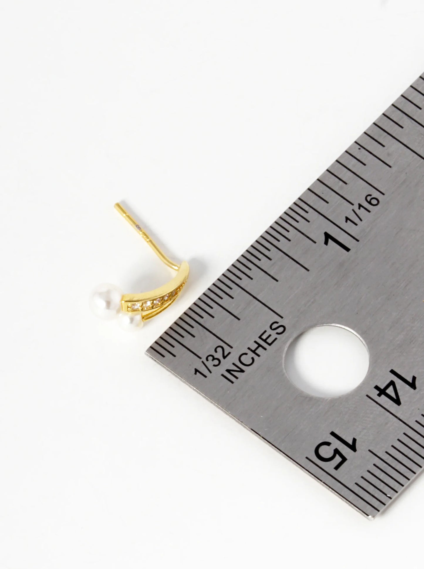 18K-Gold-Dipped Pearl CZ Pave Curved Double Bar Stud Earrings