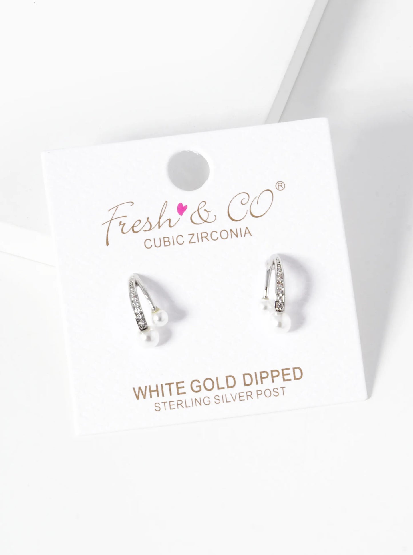 18K-Gold-Dipped Pearl CZ Pave Curved Double Bar Stud Earrings