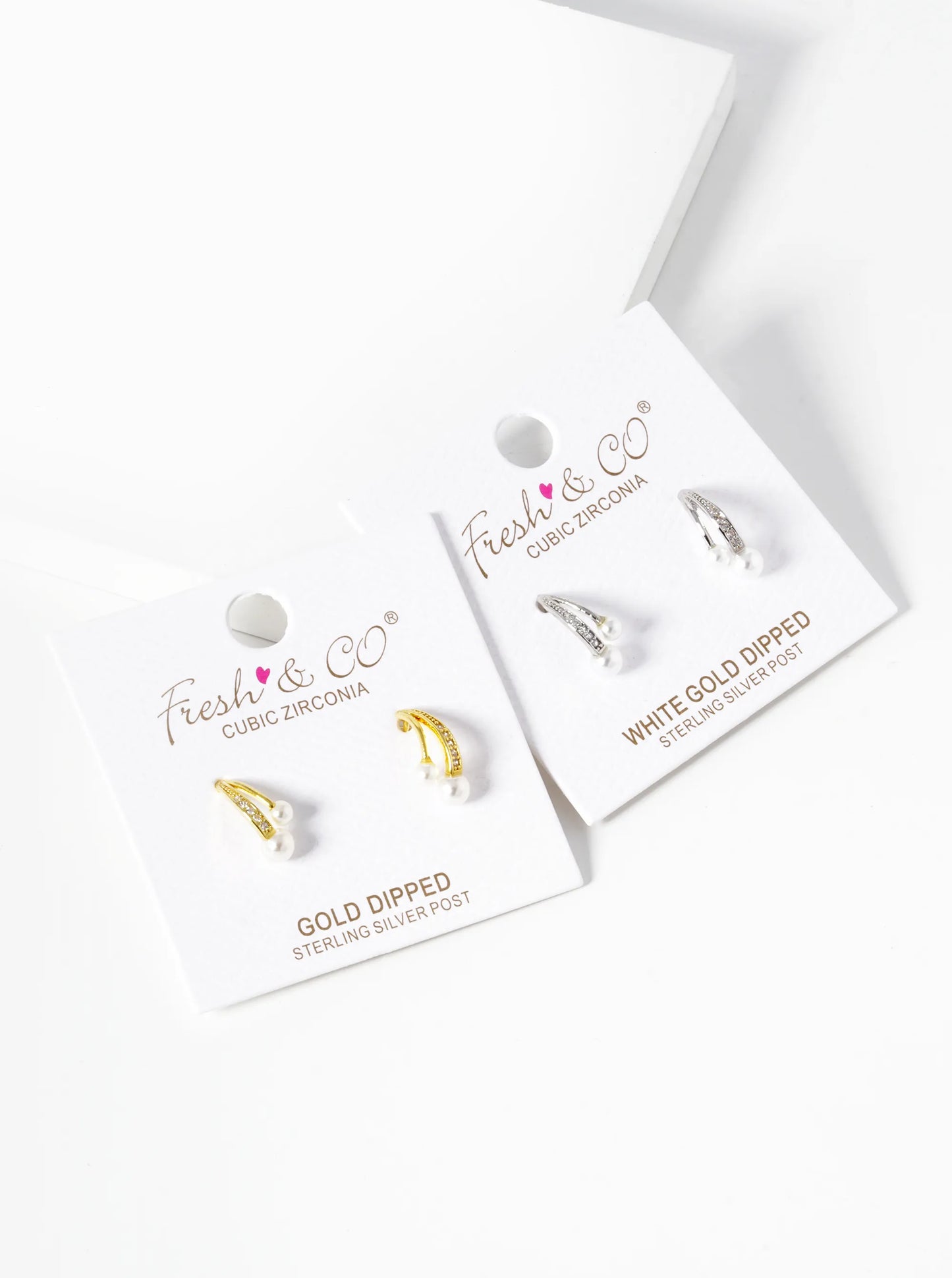 18K-Gold-Dipped Pearl CZ Pave Curved Double Bar Stud Earrings