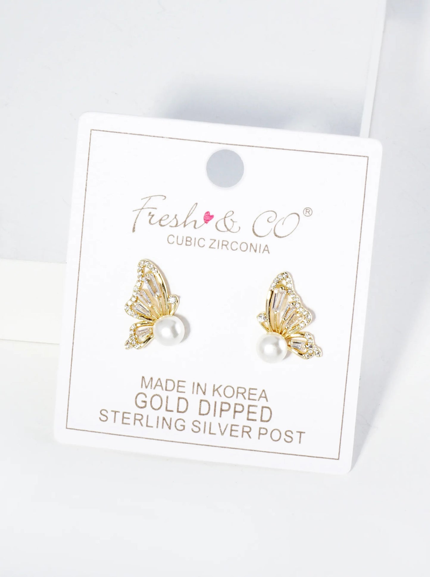 18K Gold Dipped Pearl Cubic Zirconia Butterfly Wings Stud Earrings