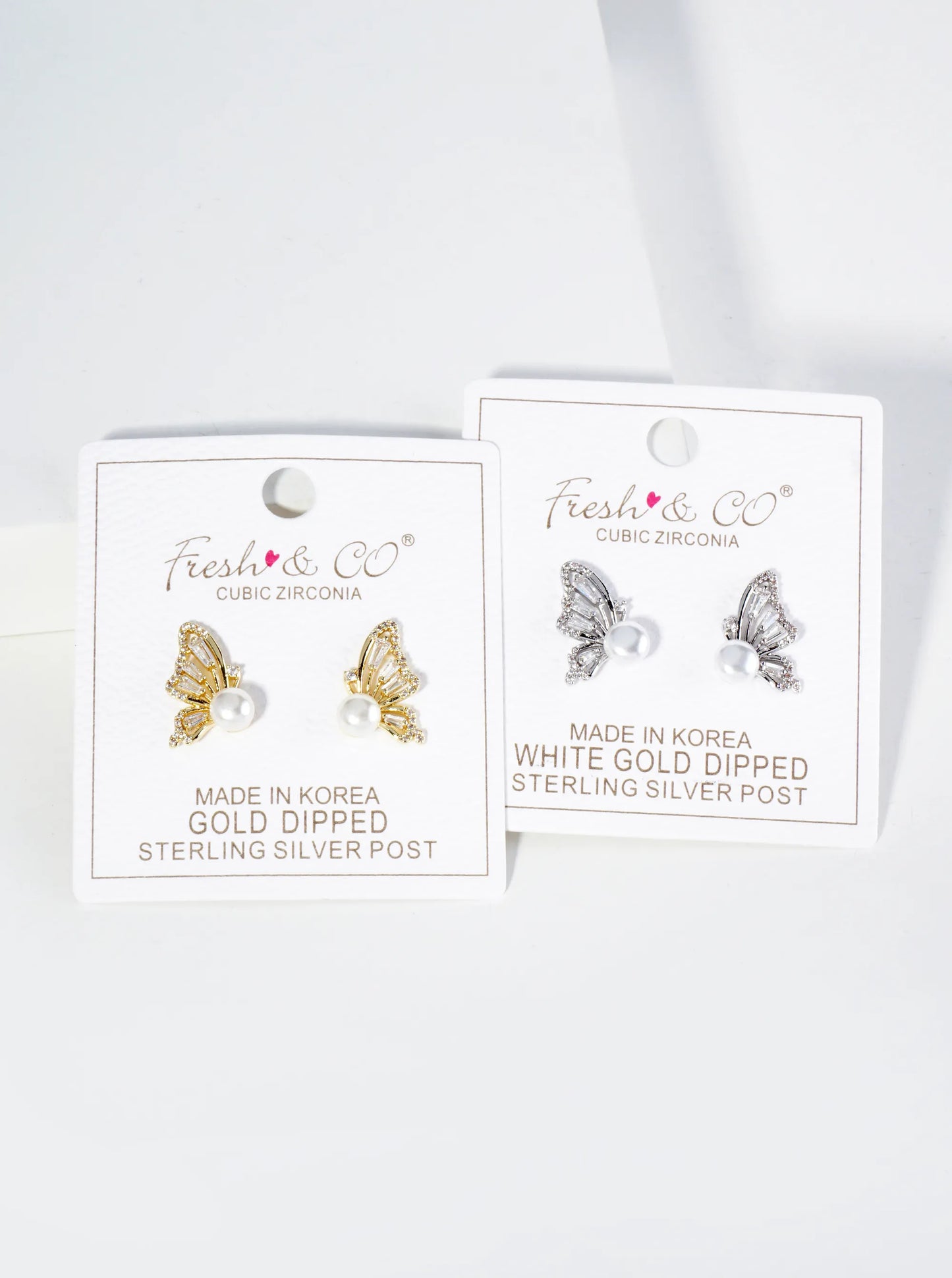 18K Gold Dipped Pearl Cubic Zirconia Butterfly Wings Stud Earrings