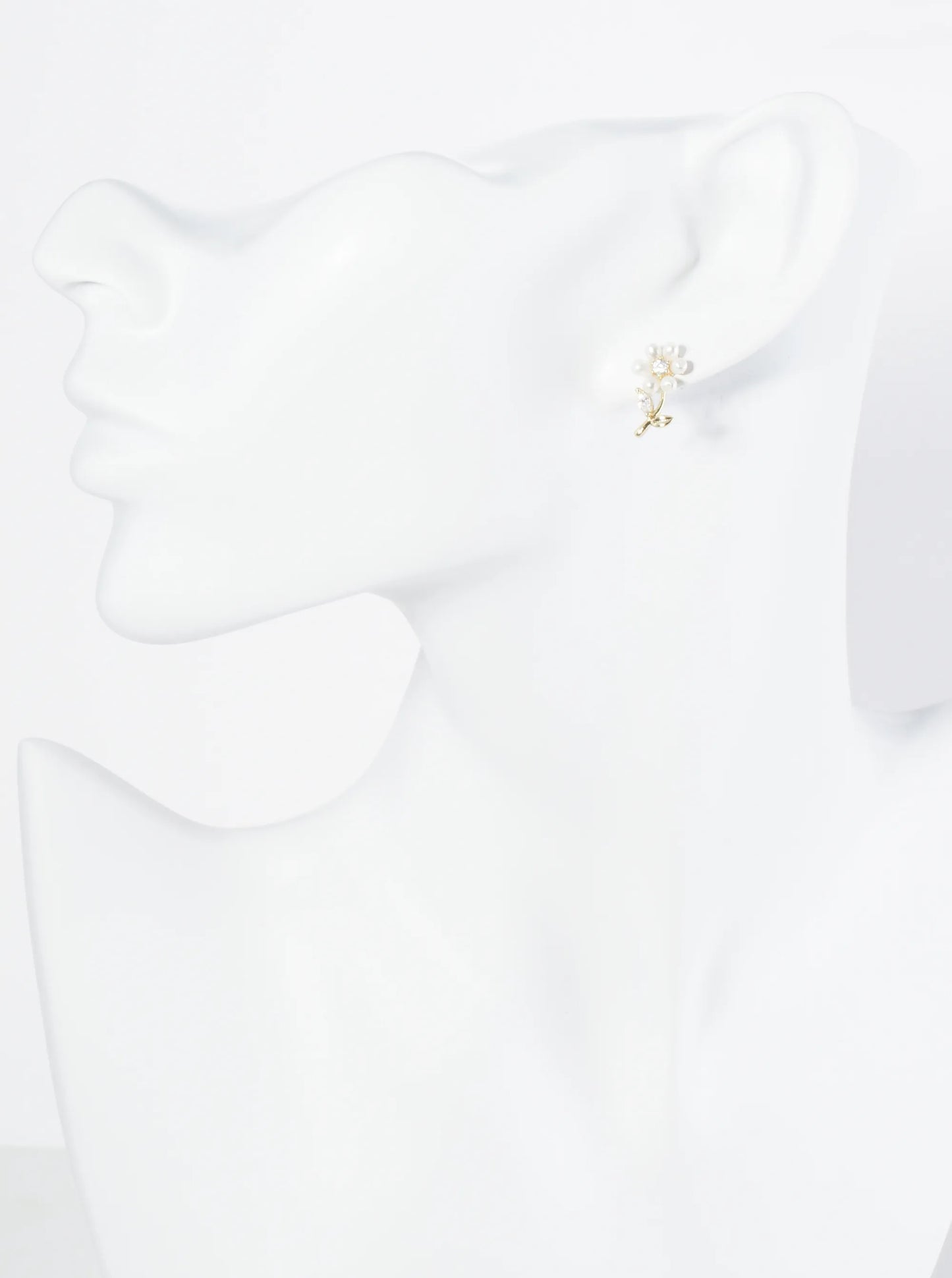18K Gold Dipped Pearl Cubic Zirconia Flower Stud Earrings