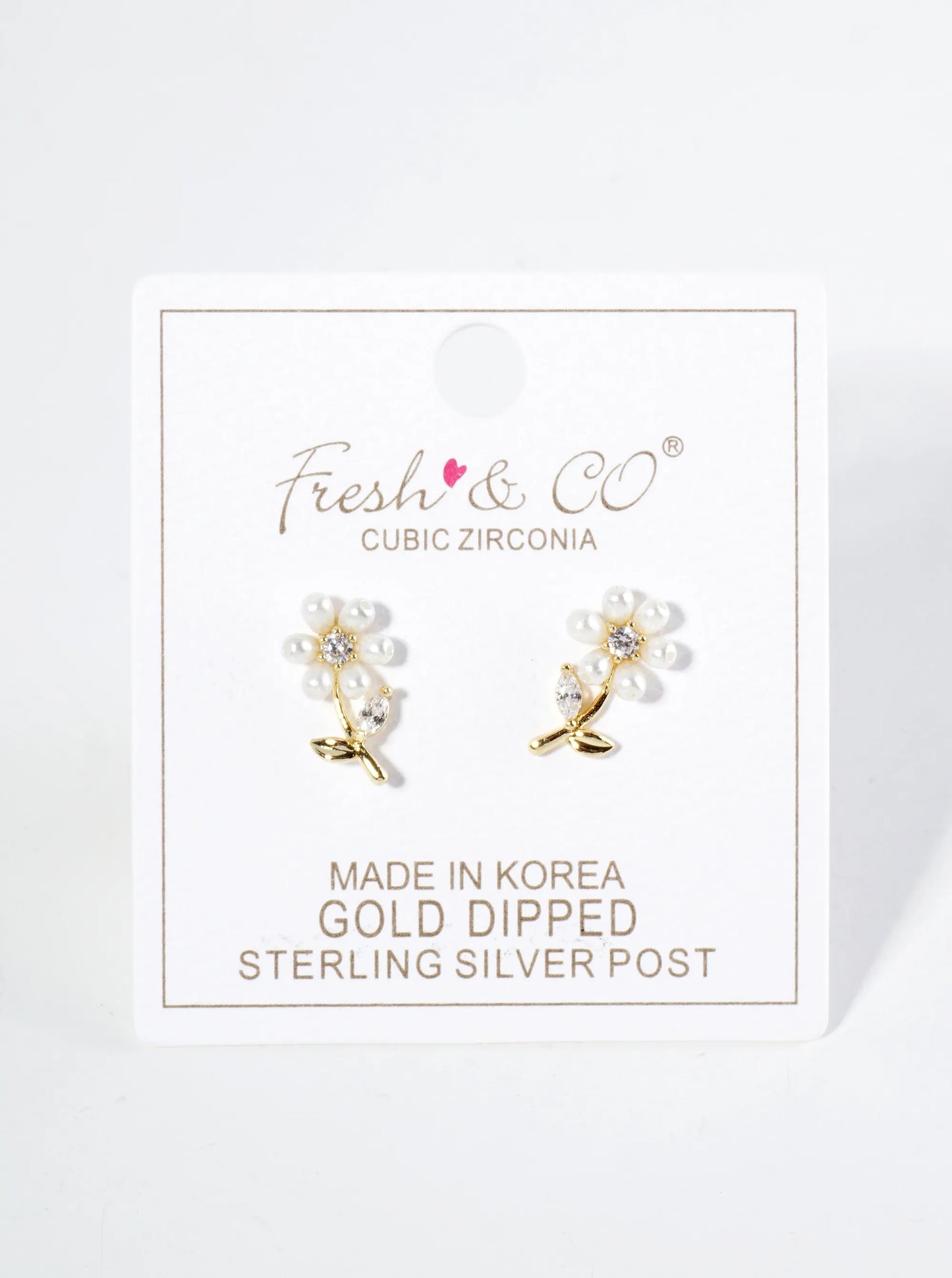 18K Gold Dipped Pearl Cubic Zirconia Flower Stud Earrings