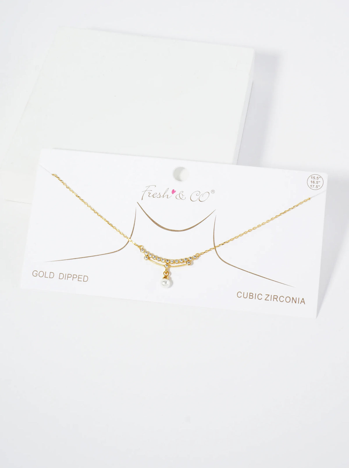 18K Gold Dipped Pearl Drop Curved CZ Bar Pendant Necklace