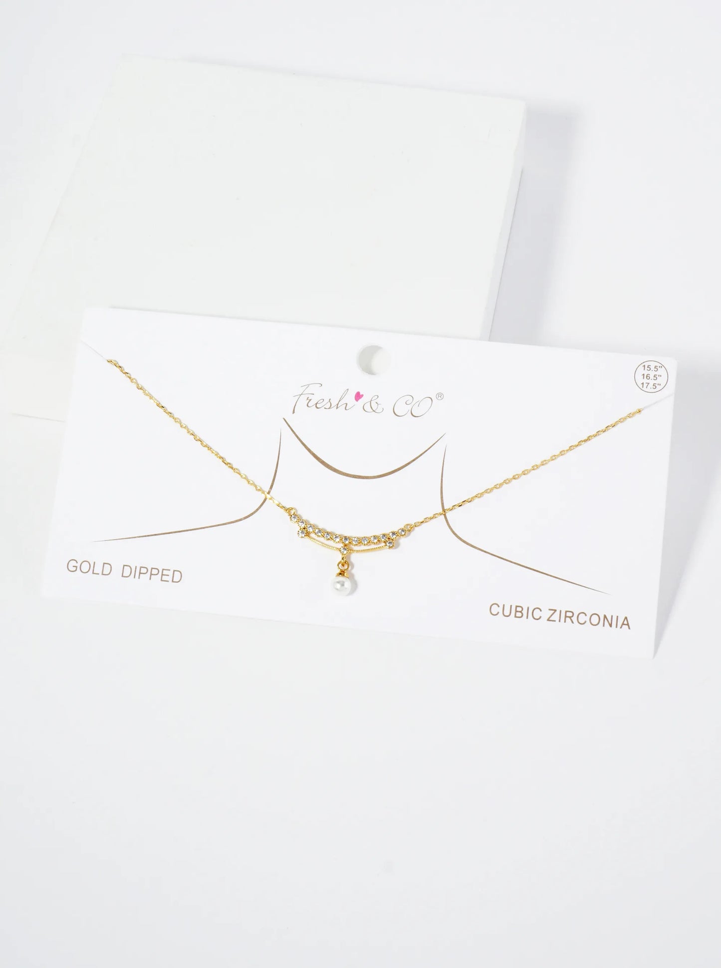 18K Gold Dipped Pearl Drop Curved CZ Bar Pendant Necklace