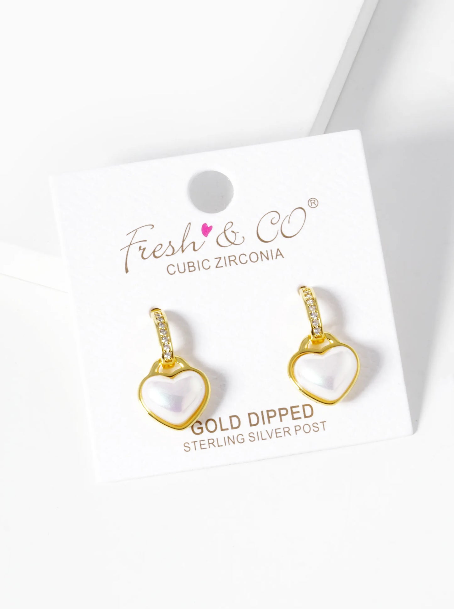 18K-Gold-Dipped Pearl Heart CZ Pave Stud Earrings