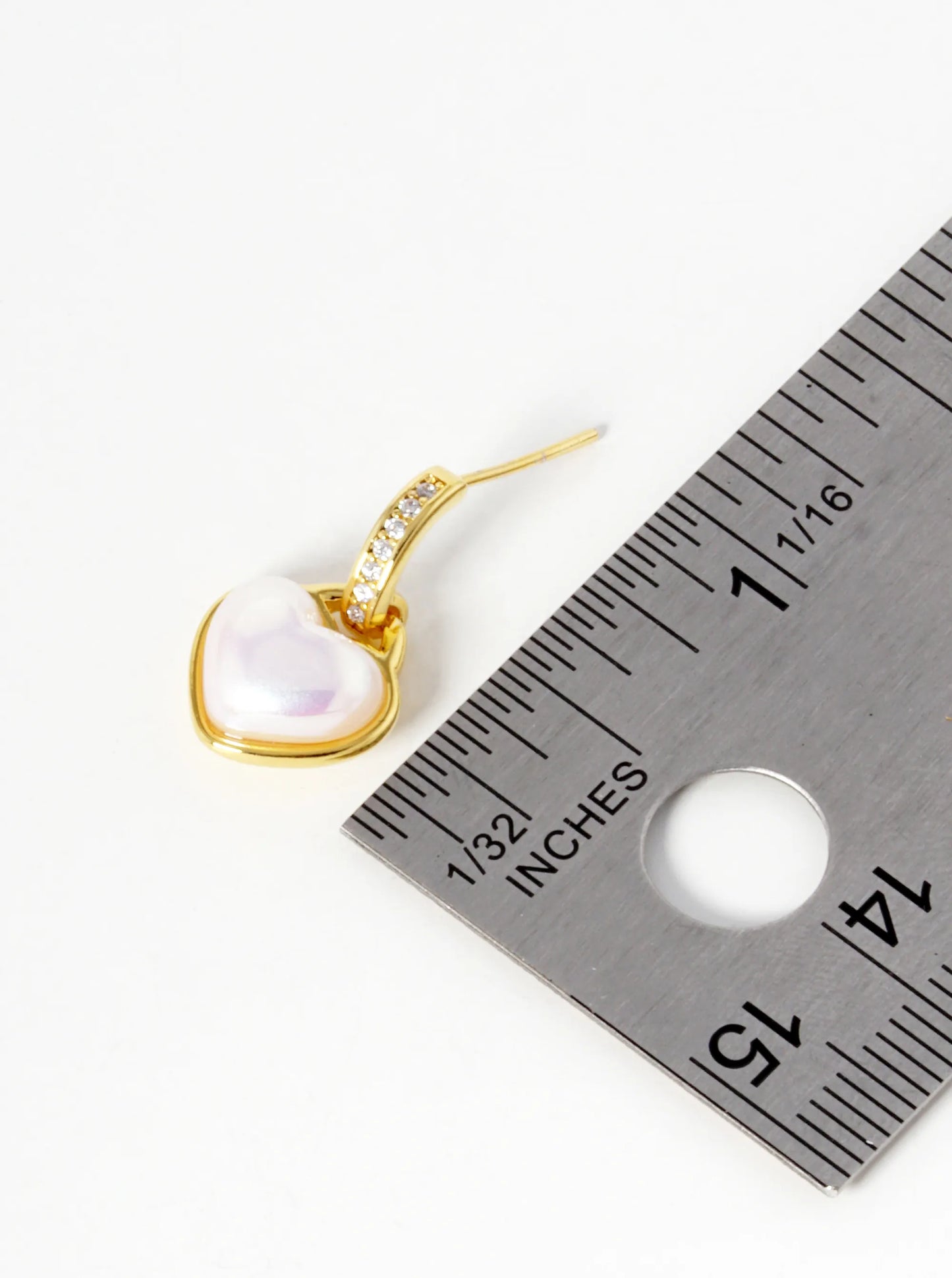 18K-Gold-Dipped Pearl Heart CZ Pave Stud Earrings