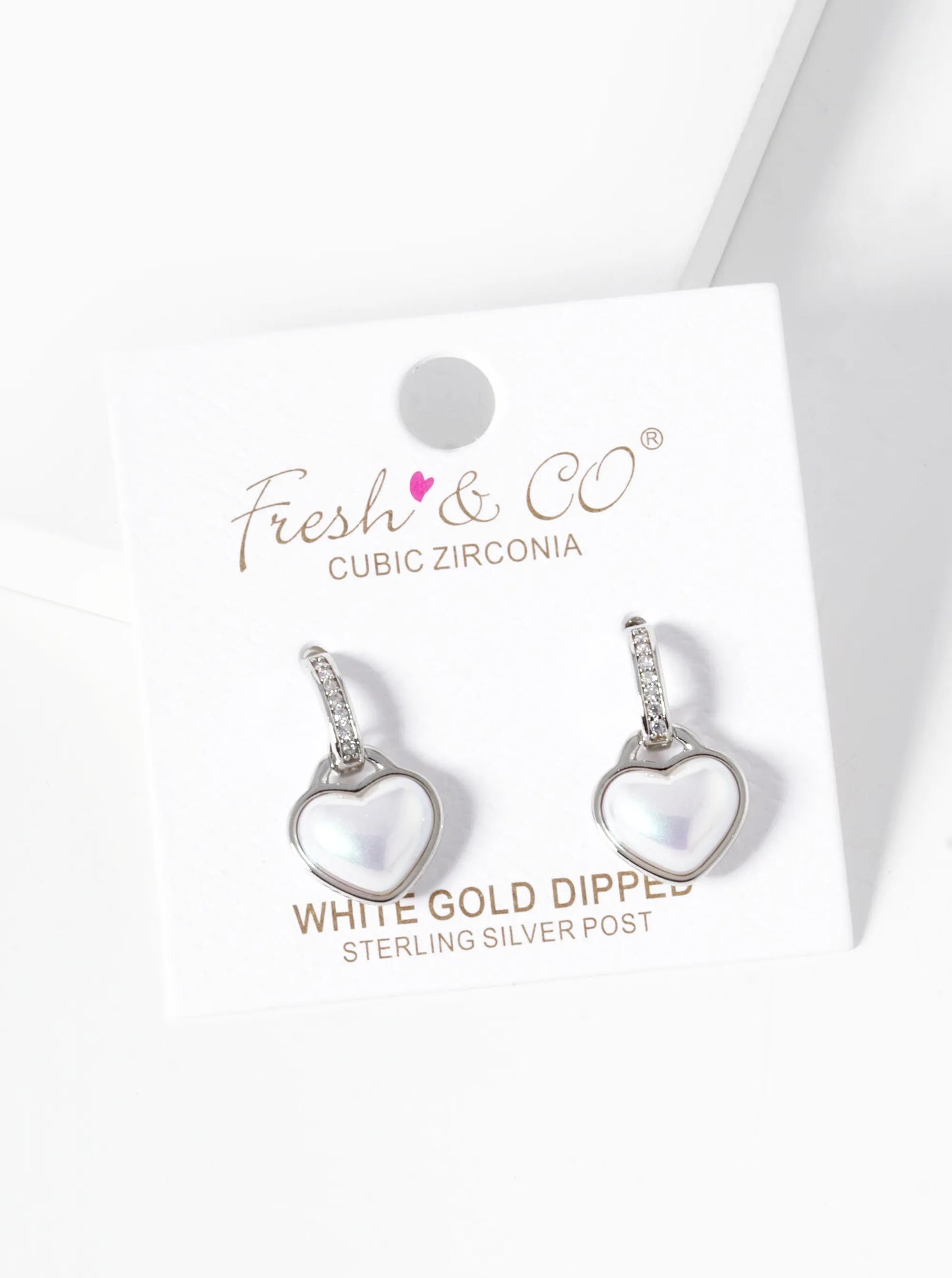18K-Gold-Dipped Pearl Heart CZ Pave Stud Earrings