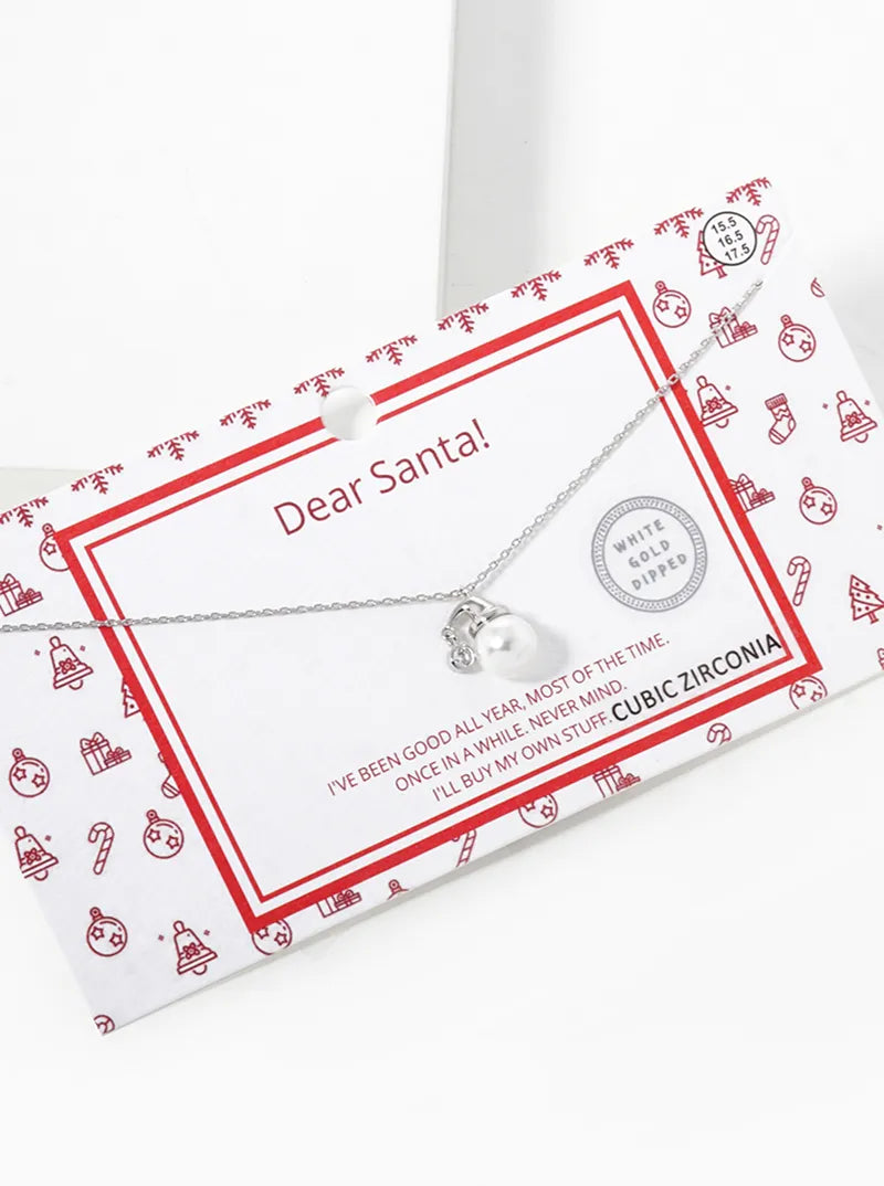 18K Gold Dipped Pearl Santa Pendant Christmas Necklace