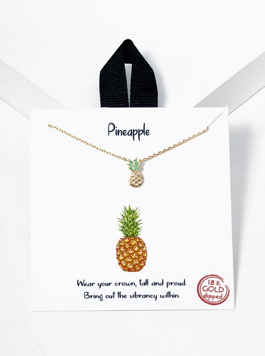 18K Gold Dipped Peridot CZ Pave Pineapple Pendant Necklace