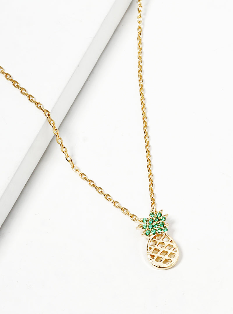 18K Gold Dipped Peridot CZ Pave Pineapple Pendant Necklace
