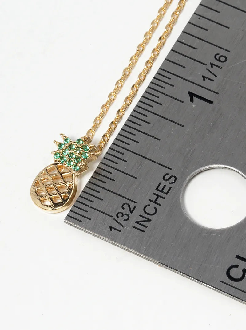 18K Gold Dipped Peridot CZ Pave Pineapple Pendant Necklace