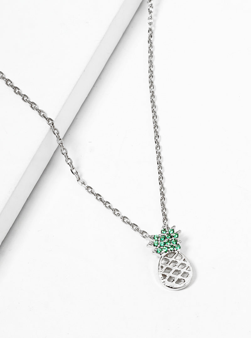 18K Gold Dipped Peridot CZ Pave Pineapple Pendant Necklace