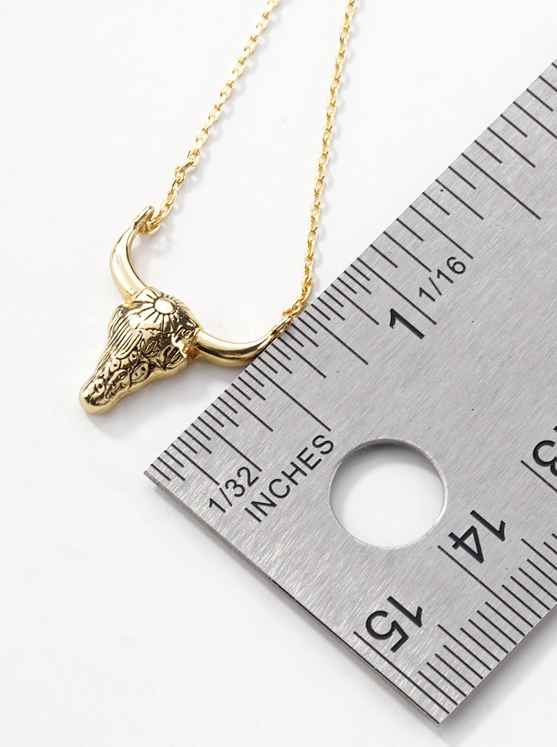 18K Gold Dipped Picturesque Scene Engraved Bull Head Pendant Necklace