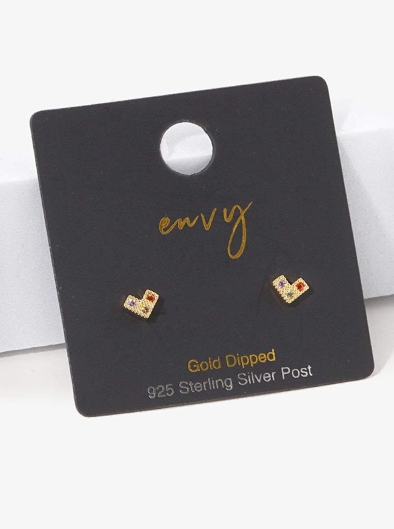 18K Gold Dipped Pixelated Small Heart Minimalist Stud Earrings