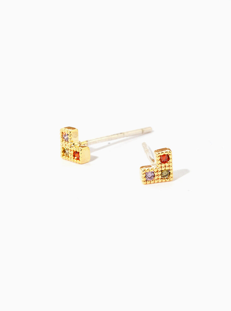 18K Gold Dipped Pixelated Small Heart Minimalist Stud Earrings