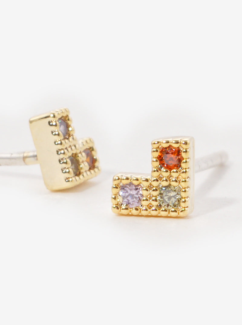 18K Gold Dipped Pixelated Small Heart Minimalist Stud Earrings