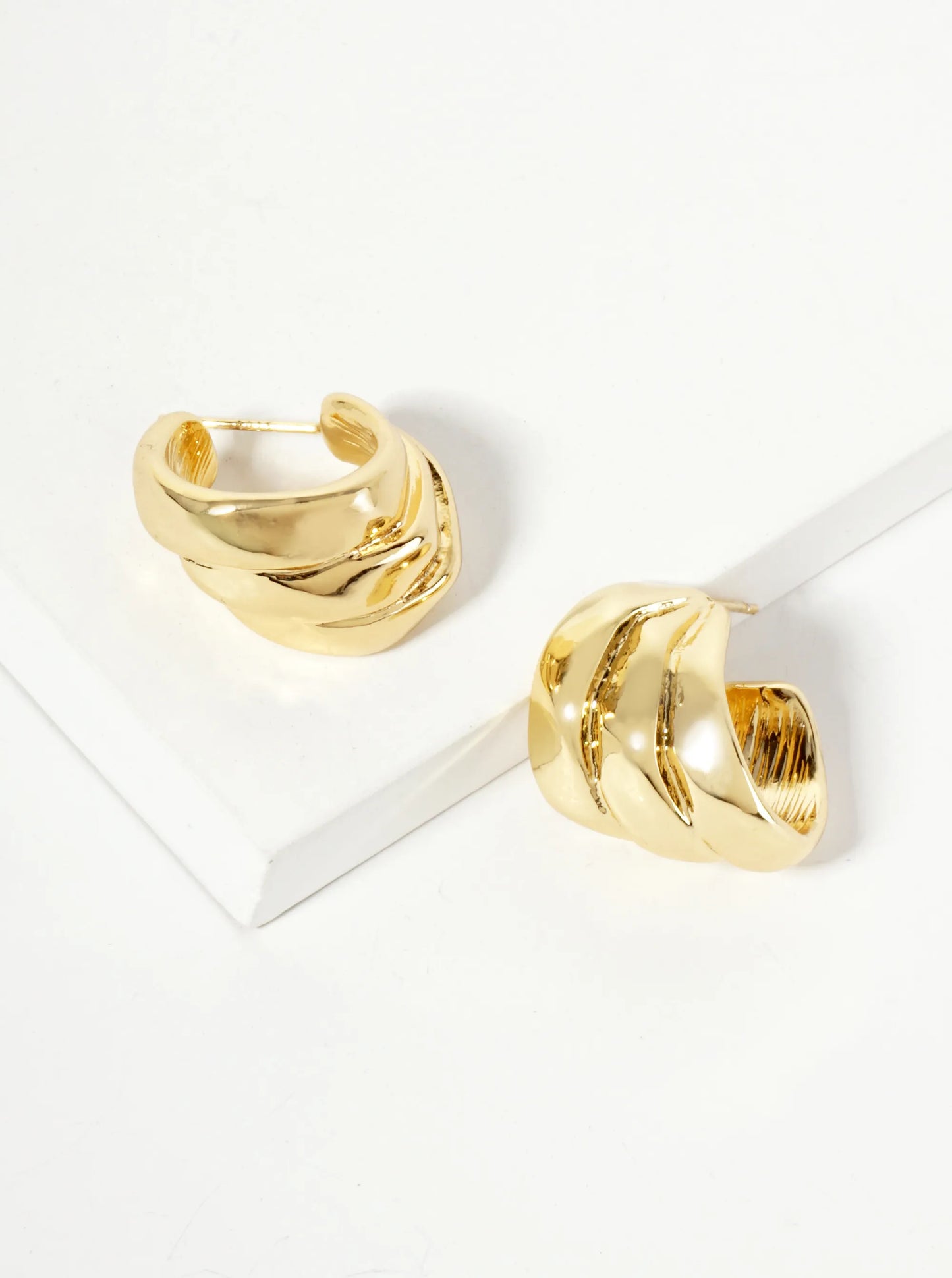 18K-Gold-Dipped Polished 20mm Textured Brass Hoop Earrings With-Three-Interconnected-Loops