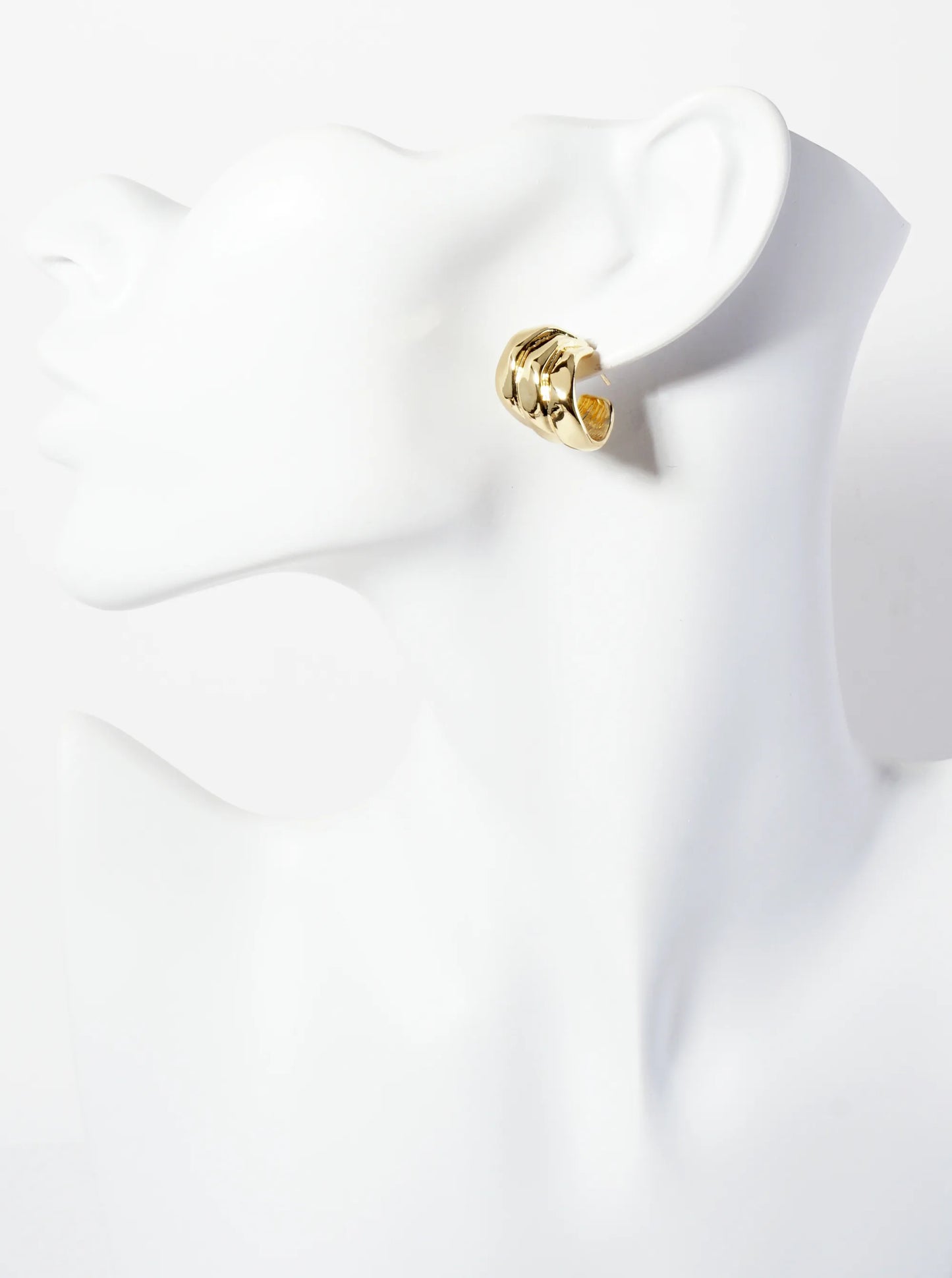 18K-Gold-Dipped Polished 20mm Textured Brass Hoop Earrings With-Three-Interconnected-Loops