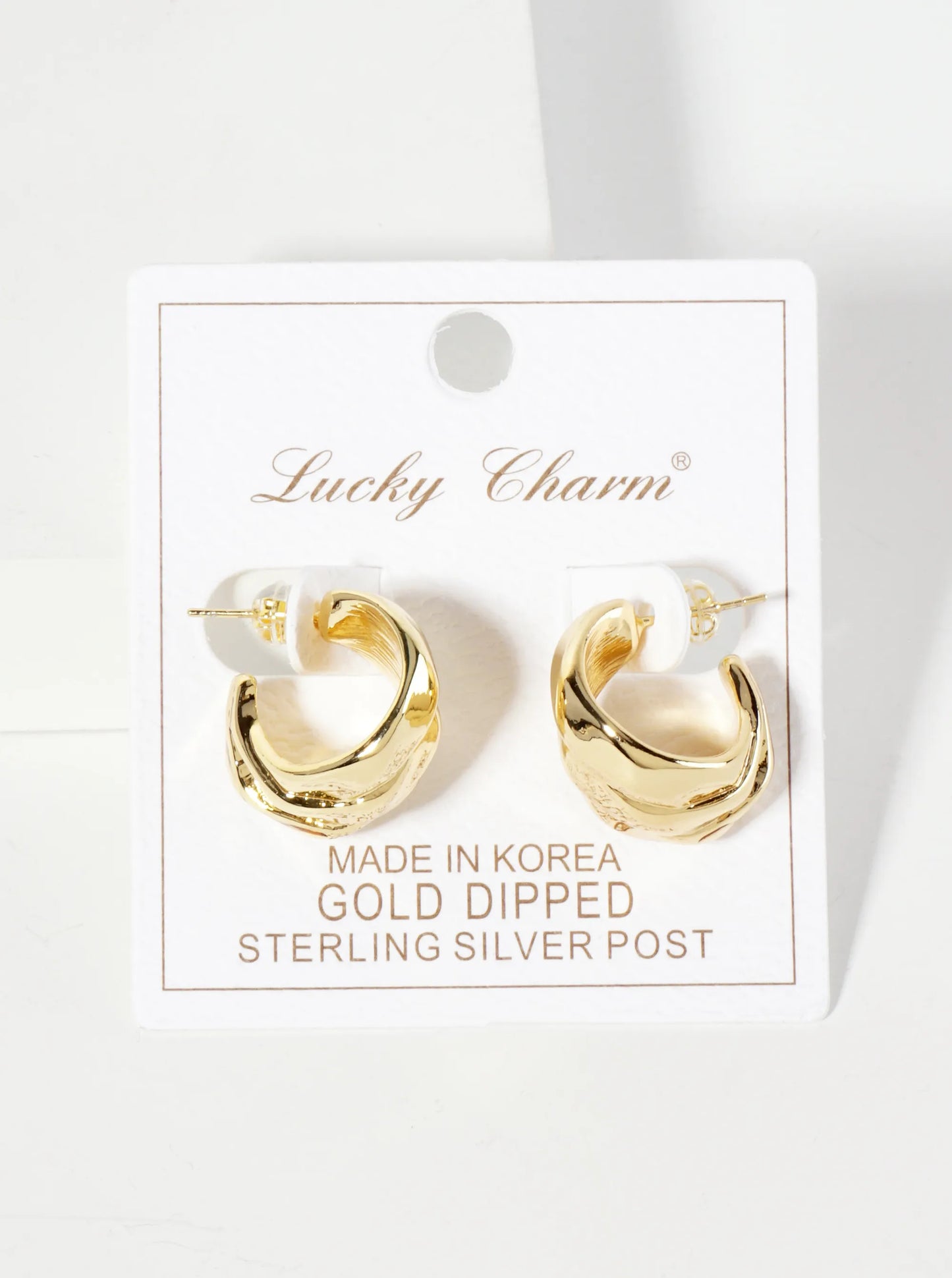 18K-Gold-Dipped Polished 20mm Textured Brass Hoop Earrings With-Three-Interconnected-Loops