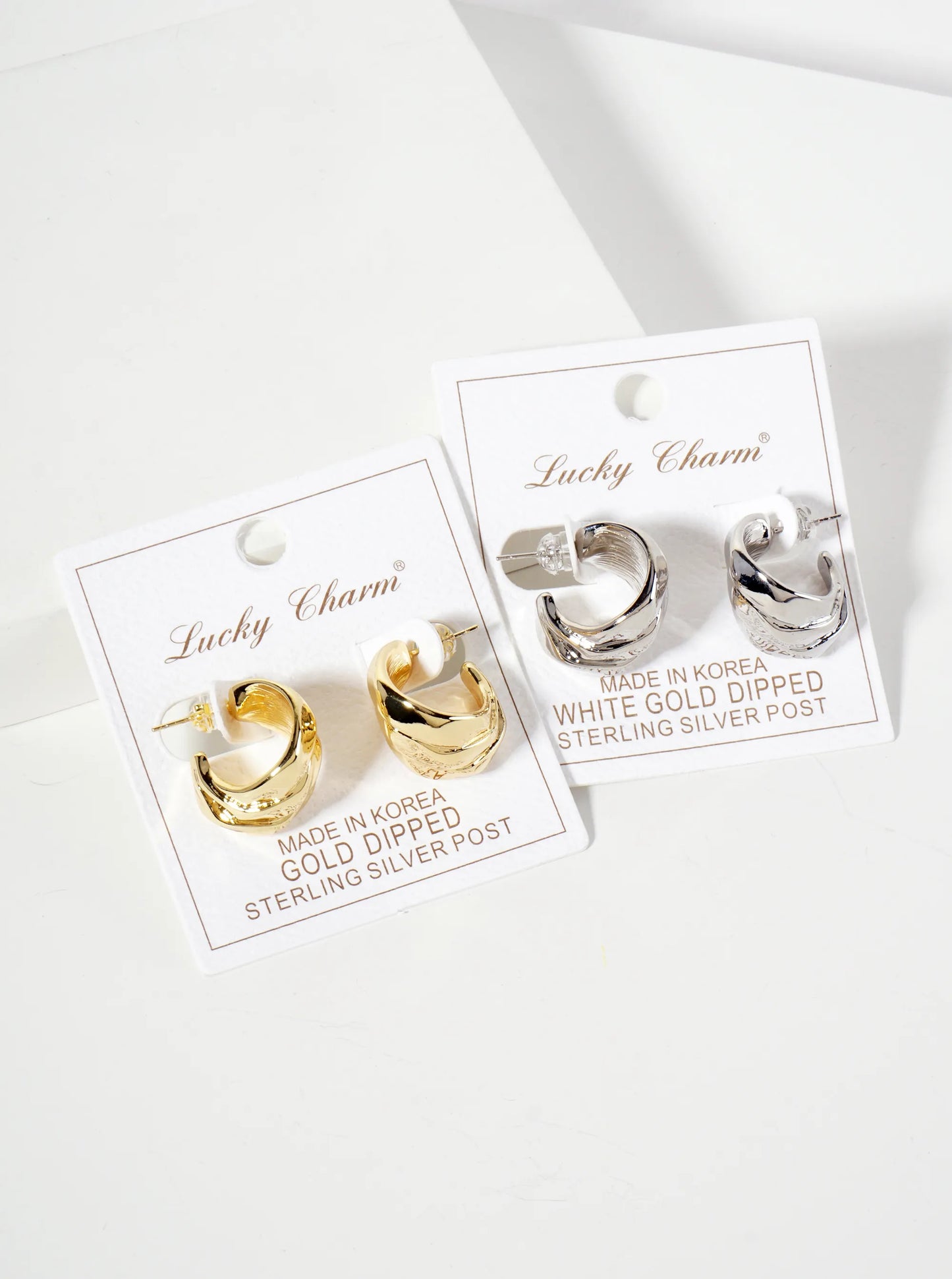18K-Gold-Dipped Polished 20mm Textured Brass Hoop Earrings With-Three-Interconnected-Loops