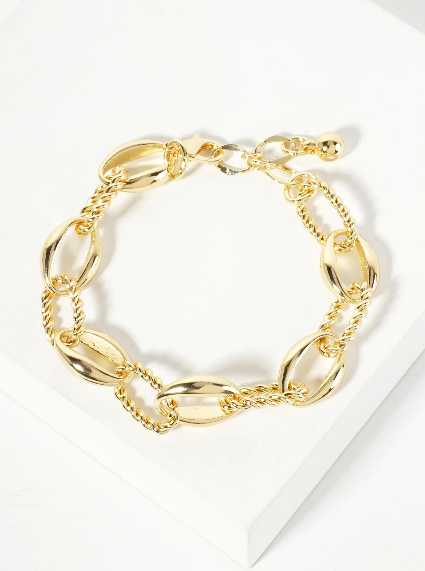 18K-Gold-Dipped Polished Brass 15mm Twisted Chain And Oval Link Bracelet