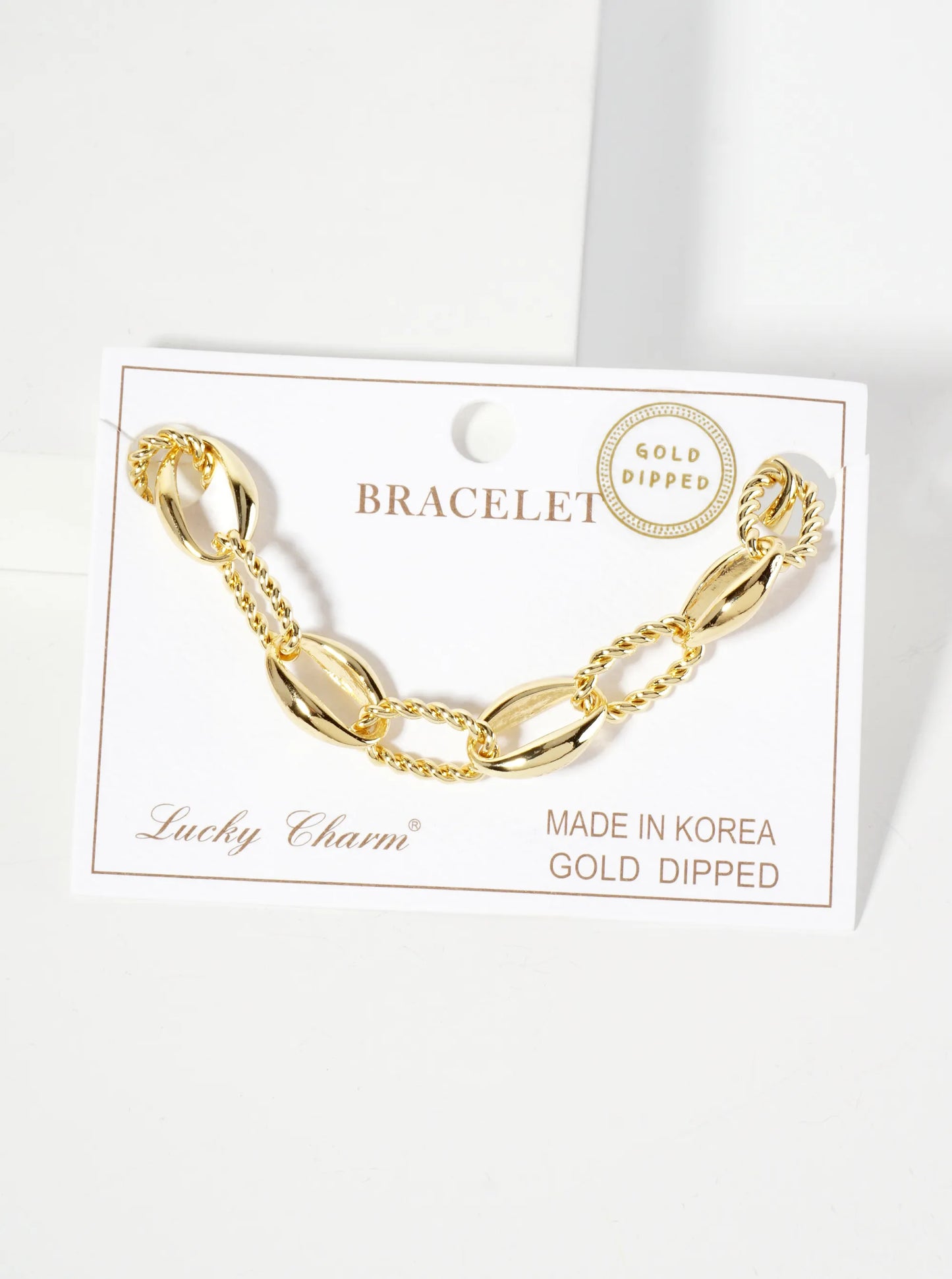 18K-Gold-Dipped Polished Brass 15mm Twisted Chain And Oval Link Bracelet