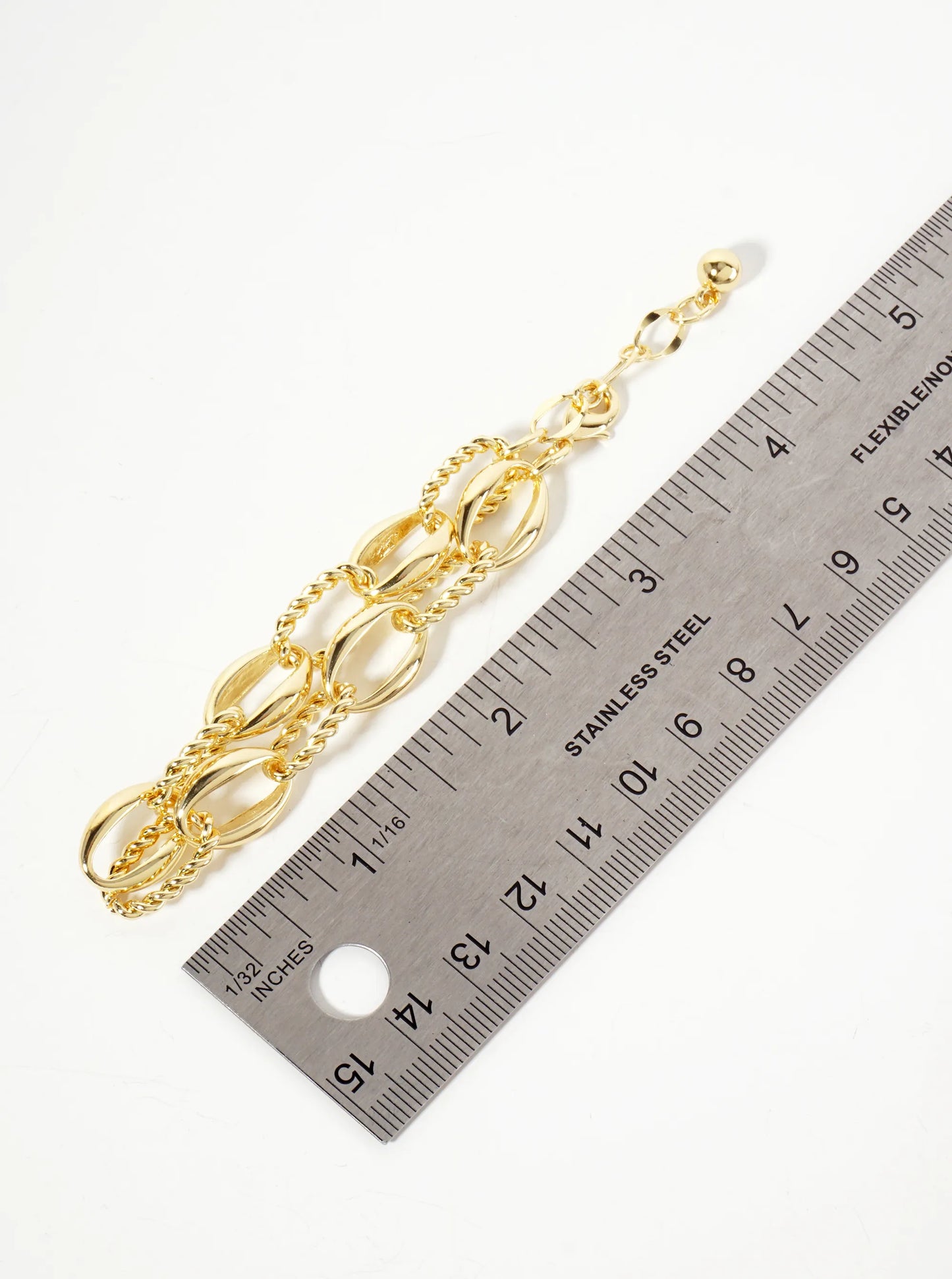 18K-Gold-Dipped Polished Brass 15mm Twisted Chain And Oval Link Bracelet