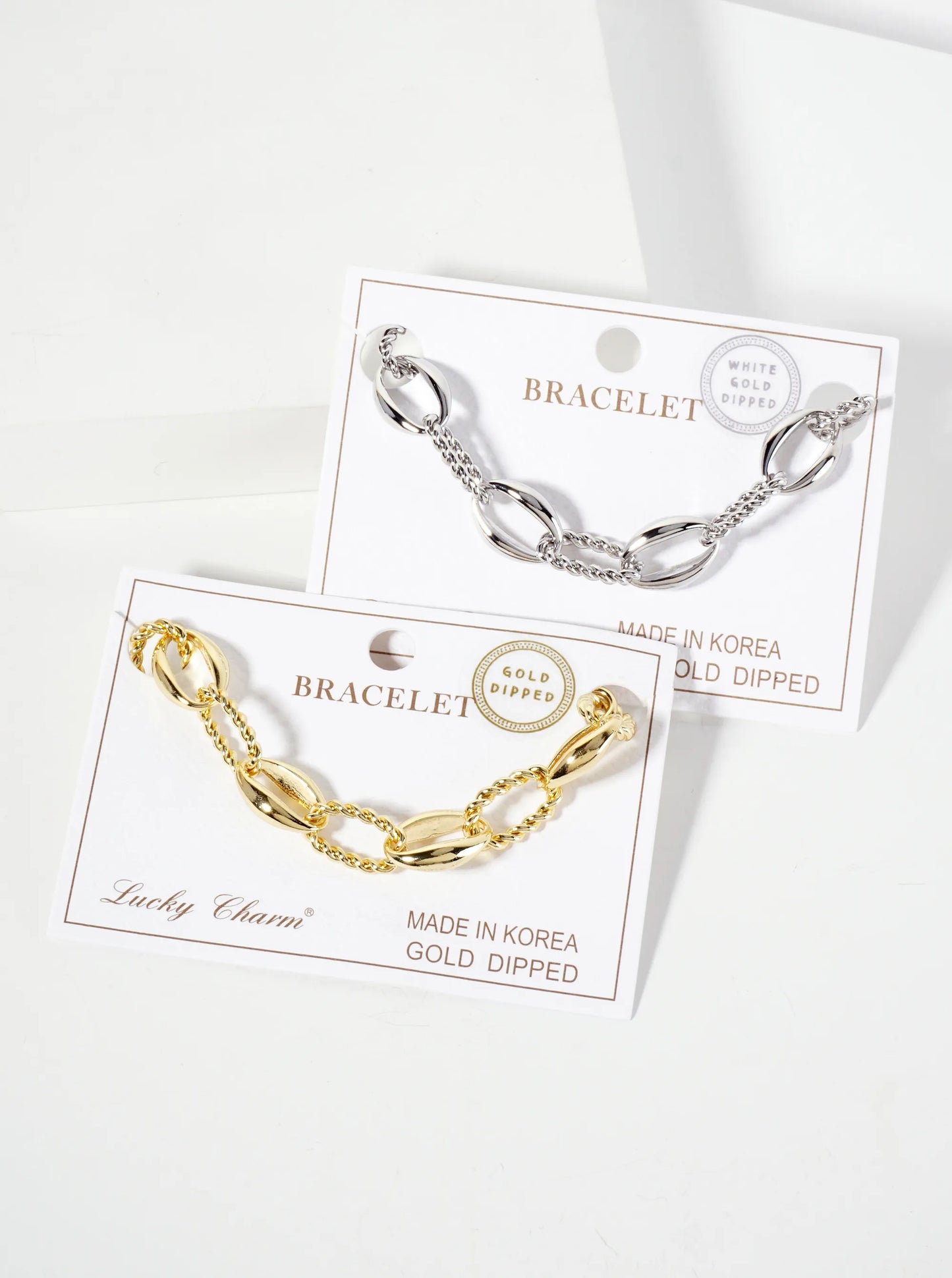 18K-Gold-Dipped Polished Brass 15mm Twisted Chain And Oval Link Bracelet