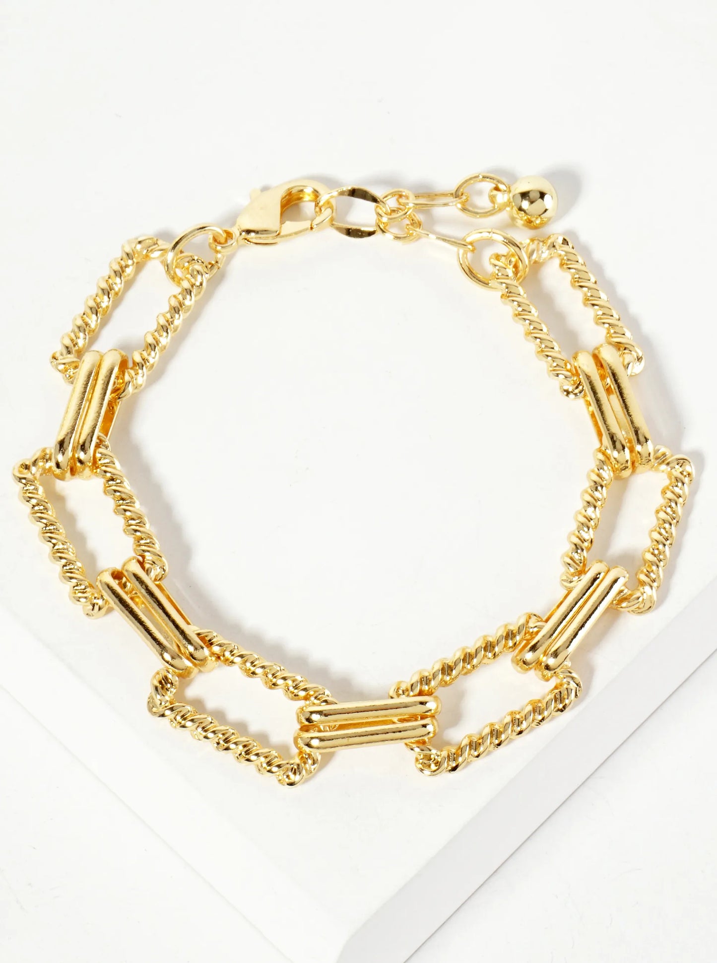 18K-Gold-Dipped Polished Brass 19-14mm Rope-Texture Rectangle Chain Bracelet