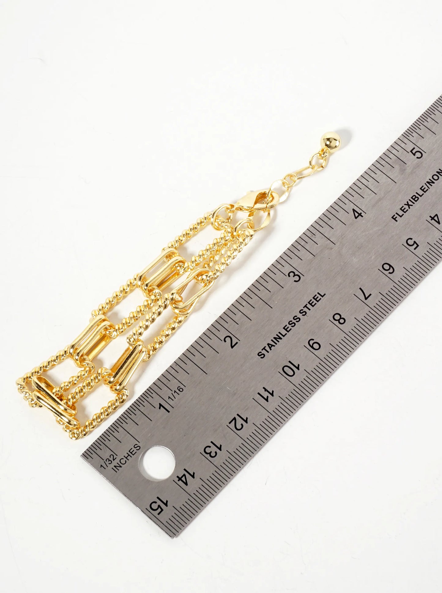 18K-Gold-Dipped Polished Brass 19-14mm Rope-Texture Rectangle Chain Bracelet