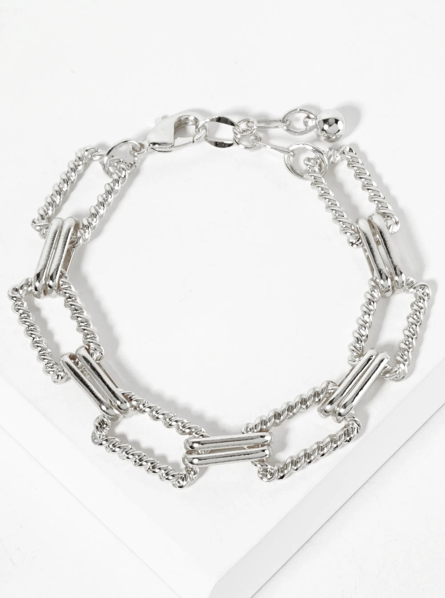18K-Gold-Dipped Polished Brass 19-14mm Rope-Texture Rectangle Chain Bracelet