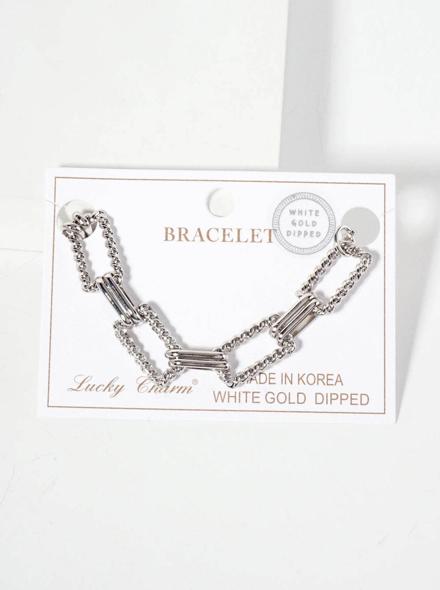 18K-Gold-Dipped Polished Brass 19-14mm Rope-Texture Rectangle Chain Bracelet