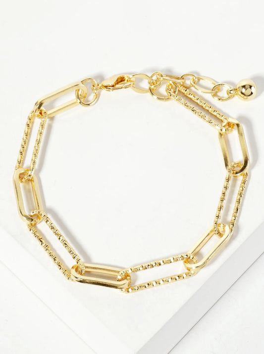 18K-Gold-Dipped Polished Brass 21-15mm Elegant Textured Link Bracelet